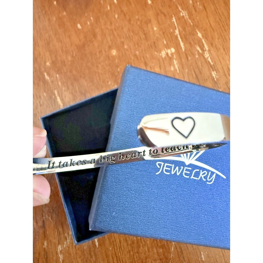 Teacher Appreciation SilverTone Engraved Cuff Bracelet "It Takes A Big Heart..."